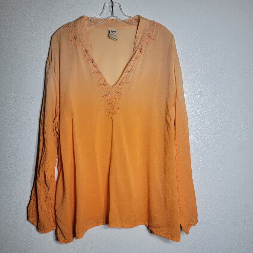 Faded Glory Orange Ombre Top Plus Size 22W 24W Long Sleeve Viscose‎ Cotton Blend